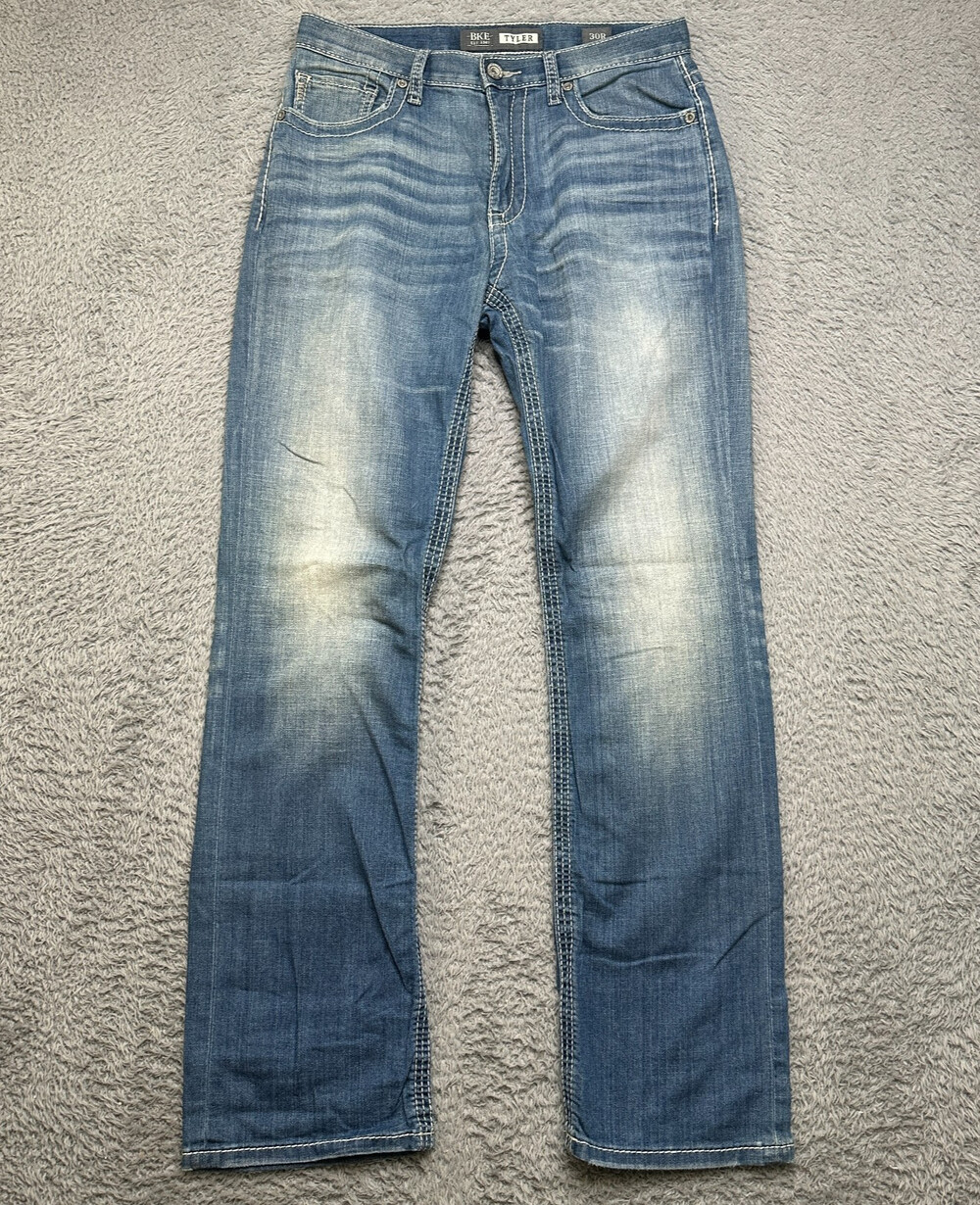 BKE Buckle Jeans Mens 31x33 Blue Tyler Straight Denim Pants Faded Embroidery
